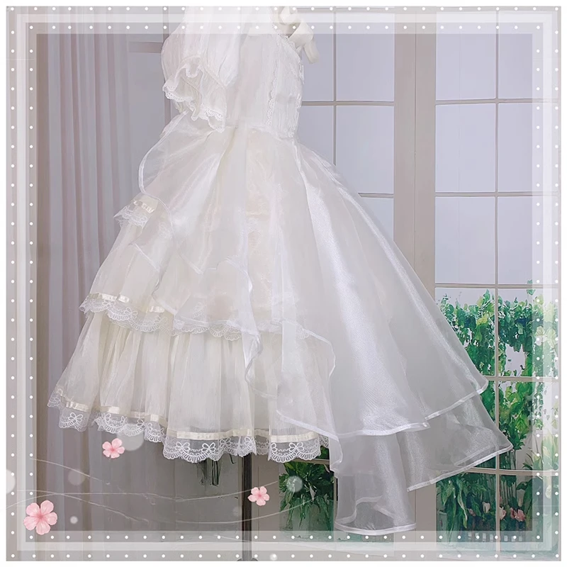 Süße kaskadierende Rüschen-Schleifenschleppe, abnehmbare Organza-Lolita-Kleiderschleppe mit Anstecknadeln