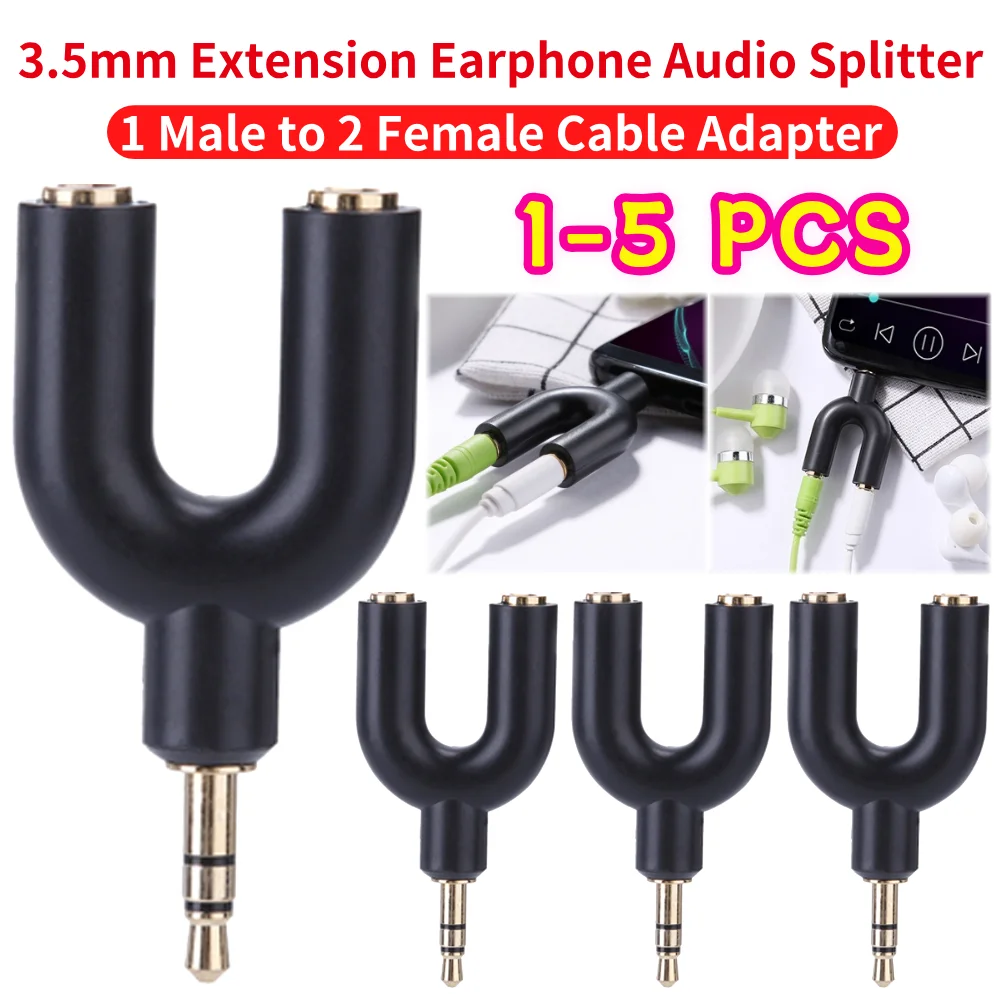 Y Shape 3.5mm 1 Male to 2 Female Earphone Adapter Double Jack Plug Stereo Headphone Splitter For PC MP3 Player Share Music Metal