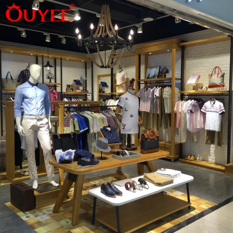 

Customized-Wooden Retail Cloth Store Equipment Cabinet Display Table Shop Counter Design Garment Store