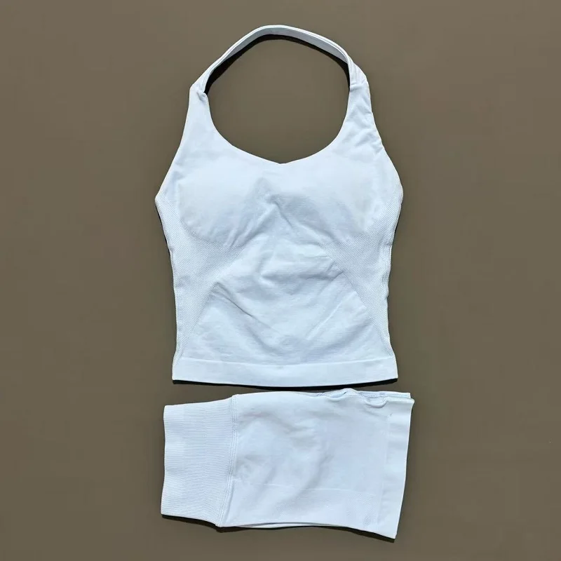 2-delige HISTELLO Halter Top Strappy BH Shorts Set Dames Yoga Workout Kleding Naadloos Vest Hip-Lifting Sportlegging Gympak