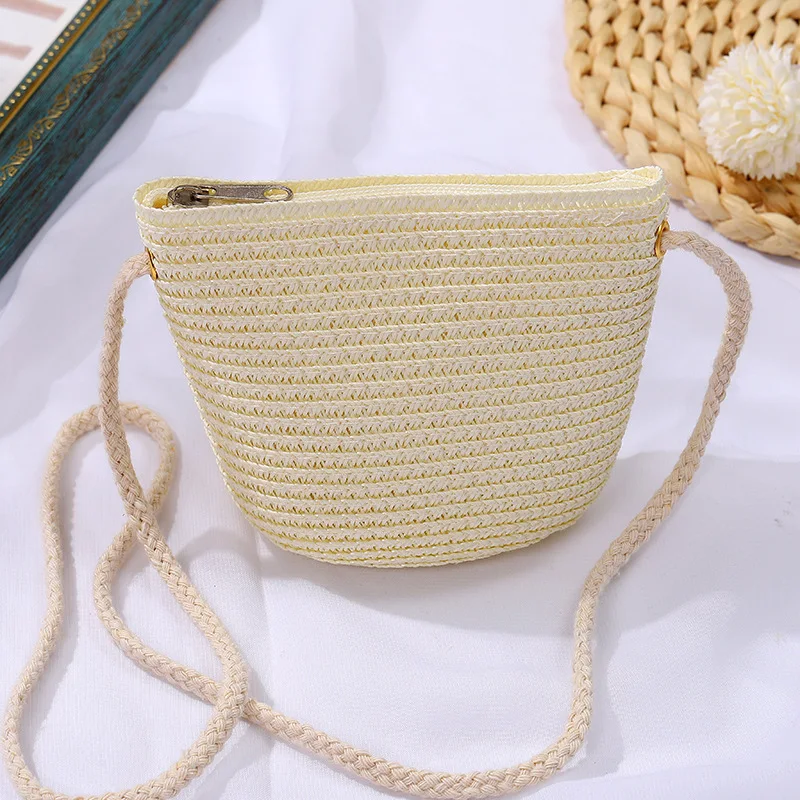 Children's cute shell bag messenger mini coin purse summer seaside straw crossbody bag