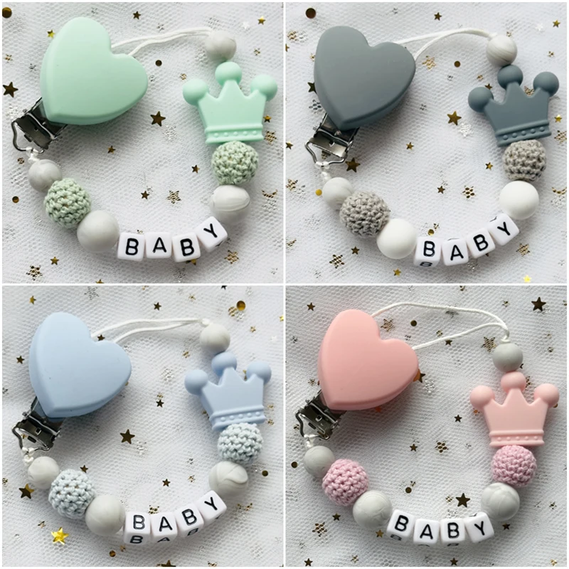 2024 Custom Baby Pacifier Clip Name Handmade Beech Personalized Wooden Chain Silicone Holder Baby Teether Toys Newborn Chew Gift