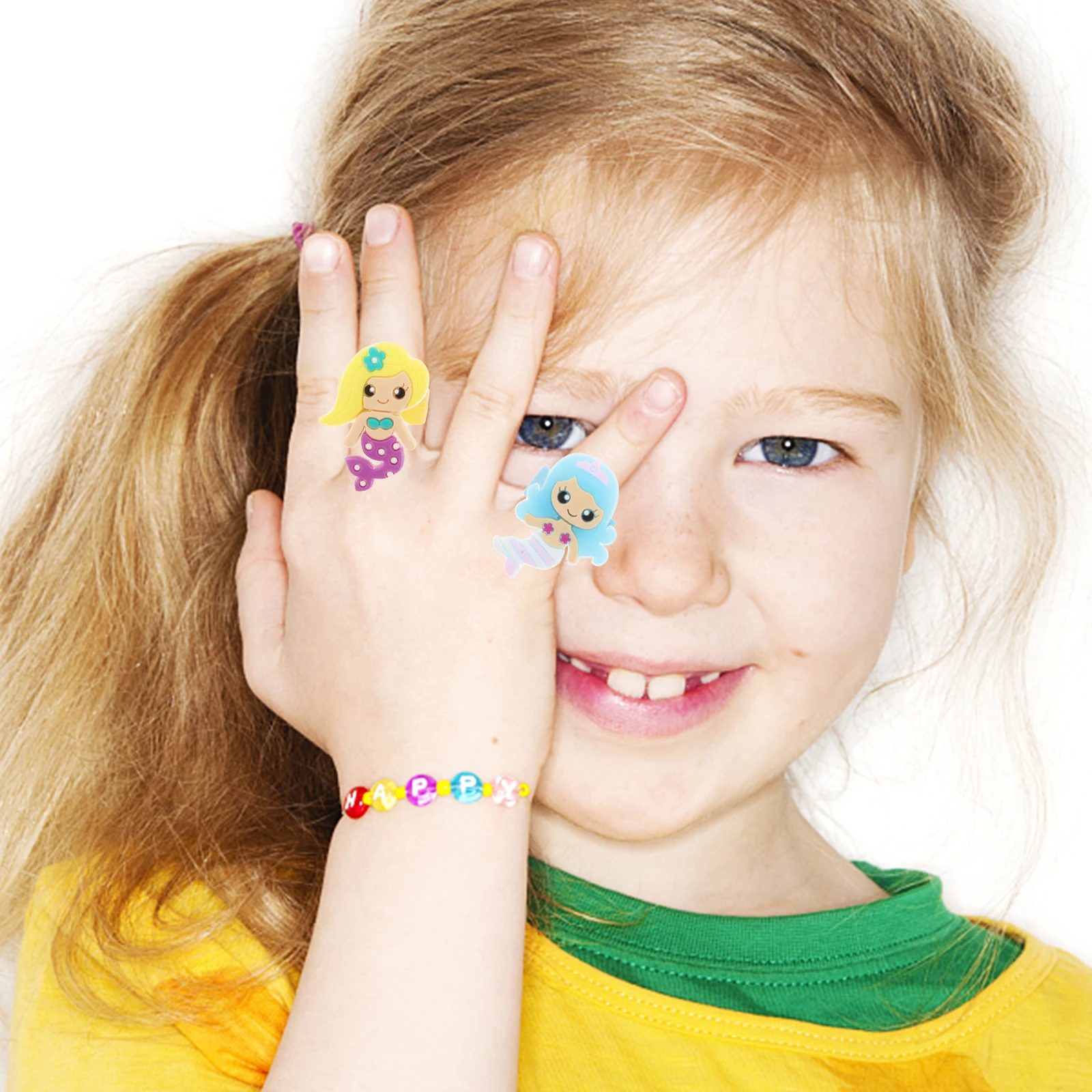 

24 Pcs Children Rings Kids Jewelry Girls Colorful Mermaid Birthday Party Favor Accessory Match Costume Design Craftsmanship Toy