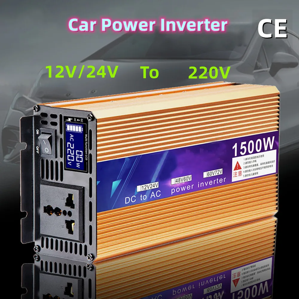 Modified Sine Wave Power Inverter 1500W 3000W For Car 12V/24V Dual Voltage To 220V Transformer Converter With Universal Socket