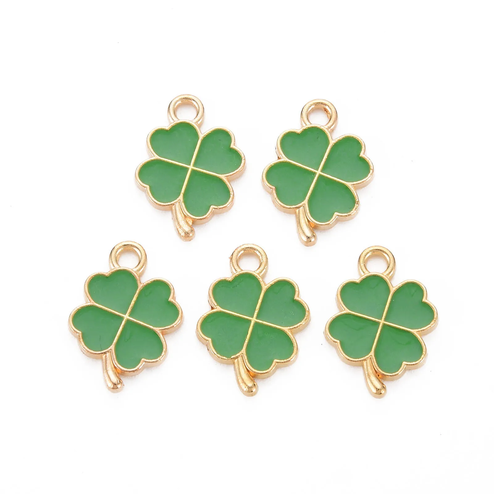 

20pcs Alloy Enamel Clover Pendants Light Gold Plated Metal Necklace Charms for DIY St. Patrick Theme Festival Jewelry Making