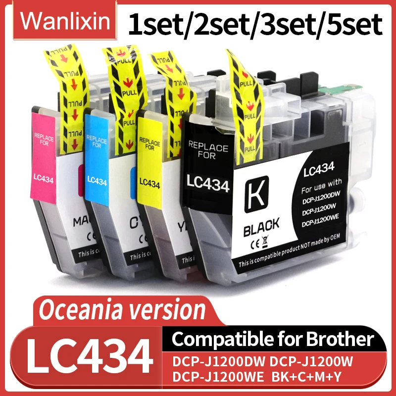 

Oceania 1~5set NEW LC434 Ink Cartridge Compatible For Brother LC434 ink Cartridge DCP-J1200W DCP-J1200DW DCP-J1200WE Printer