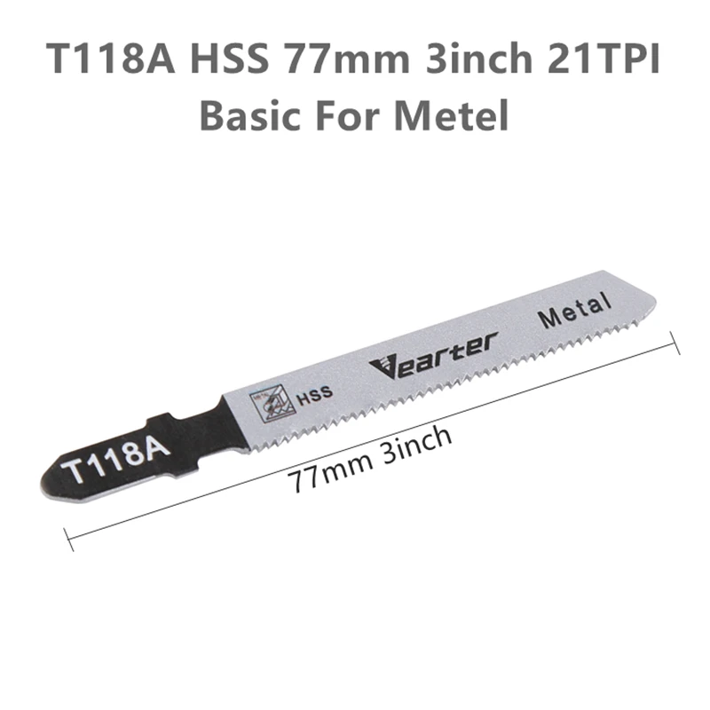 Vearter T118A 5-Pack HSS 3inch 77mm 21PTI Assorted T-Shank Jig Saw Blade Set For Cutting Metal Pipeline Suitable Bosch Makita