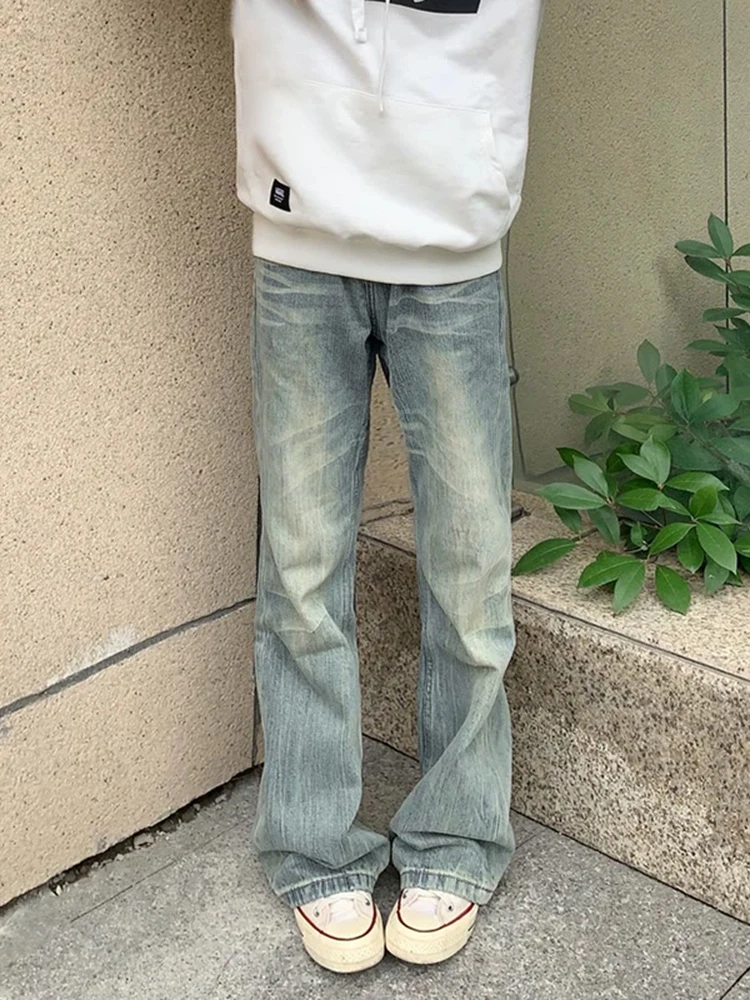 

Farsta Retro Lightning Bamboo Fiber Men's Jeans High Waist Slim Fit Micro Flared Pants American High Street Style Casual Jeans
