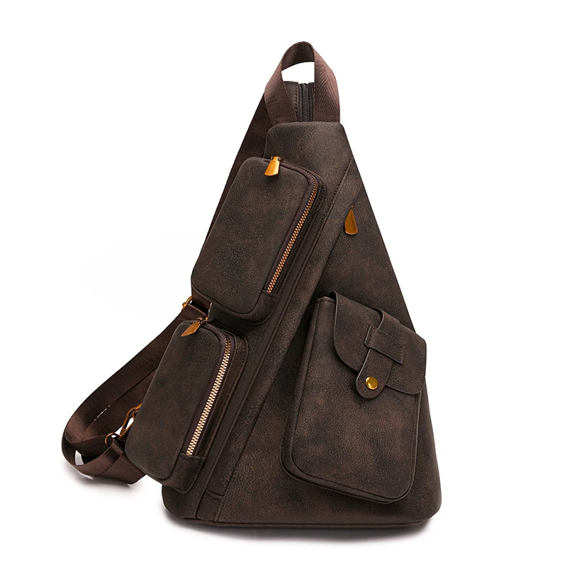 Bolso de hombro multifuncional para mujer, bolso de pecho de PU, bolso para ciclismo al aire libre, bolso de pecho con múltiples bolsillos, bolso cruzado para ciclista, de cuero