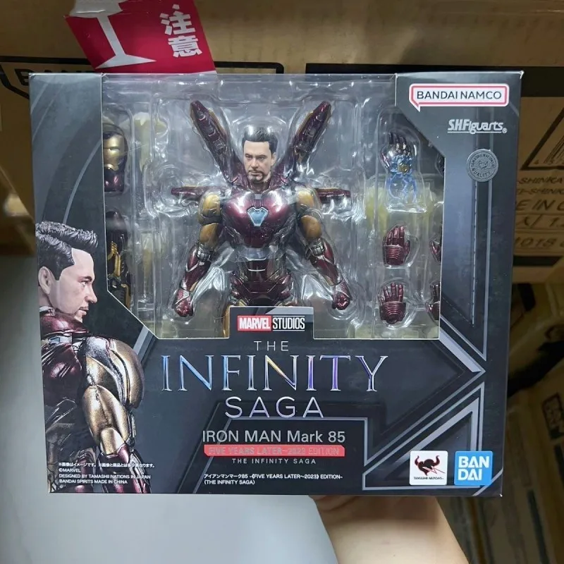 Original Genuine Bandai Anime Marvel The Infinity Saga Iron Man Mark 85 Thanos Shf Model Toys Action Figure Gifts Limited Collec