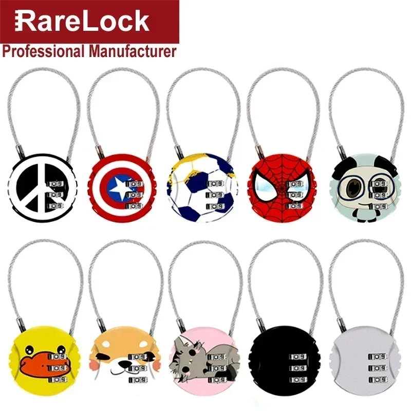 Round Wire Combination Padlock Small Cartoon Lock for Suitcase Luggage Lock Gym Locker Office Drawer Rarelock MX12 G1