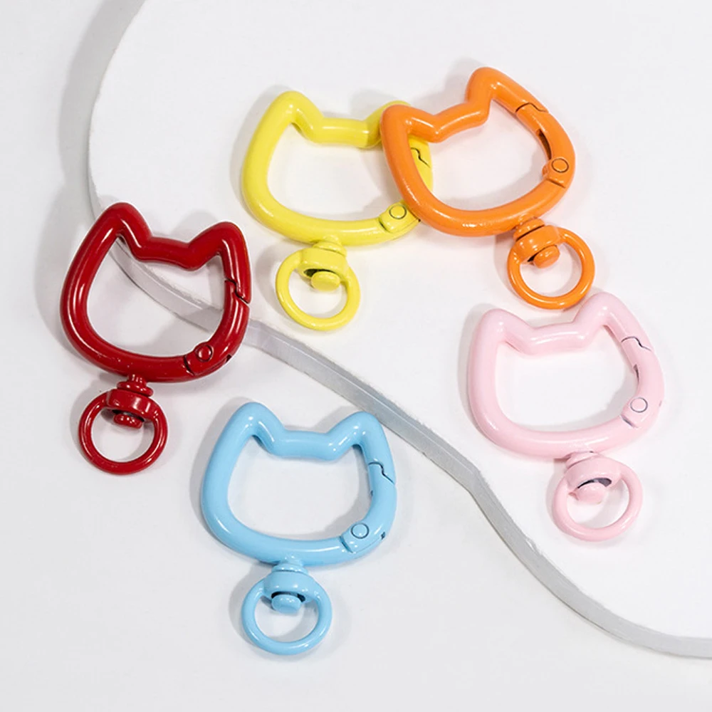5pcs Colorful Cute Cat Clasp Openable Connector Carabiner Key Chain For DIY Keychain Jewelry Making Supplies Crafts Accessories
