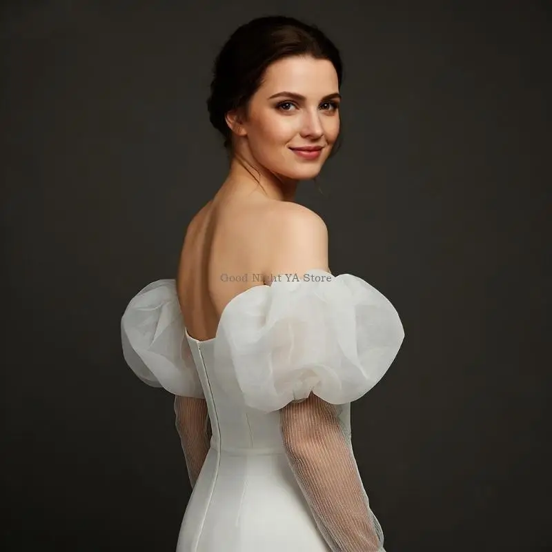  Handcrafts Sheer Bridal Gloves with Puff Design Fingerless Arm Sleeves for Photography and Stage Event Wedding Ceremony