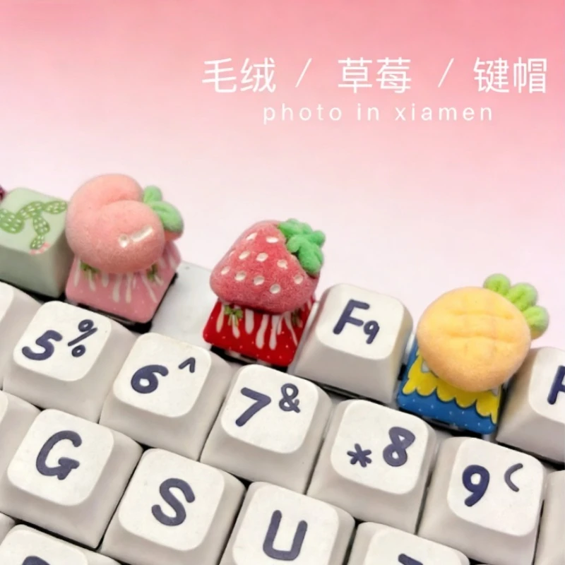 

Plush Fruit Keycaps ABS Base Cute 3D Strawberry Key Caps Mechanical Keyboard Decoration Pink Strawberry Fruit ESC for MX Shaft