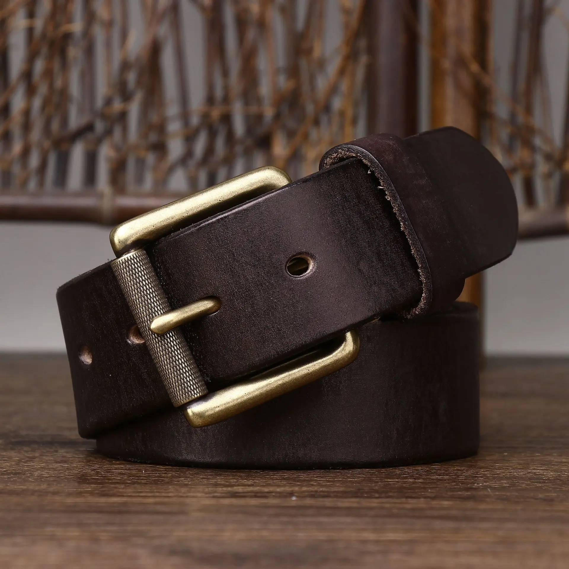 Purely handmade thickened and widened first-layer cowhide men's belt genuine leather pin buckle retro American belt for men