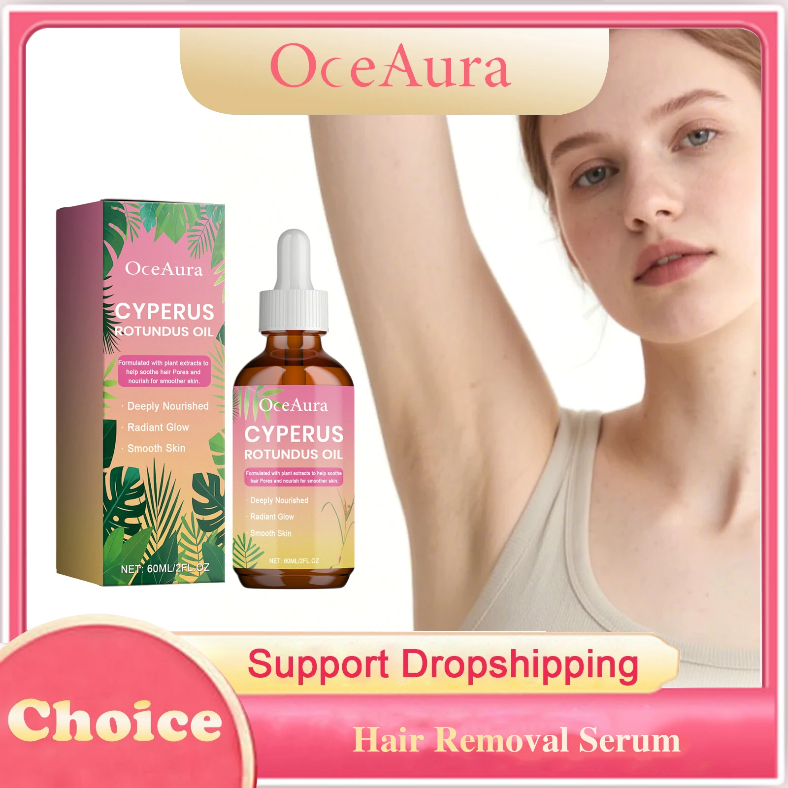 Oceaura Natural Cyperus Rotundus Oil Hair Removal Serum Armpit Legs Arms Body Hair Inhibitor Smooth Hydrating Hair Removal Oil
