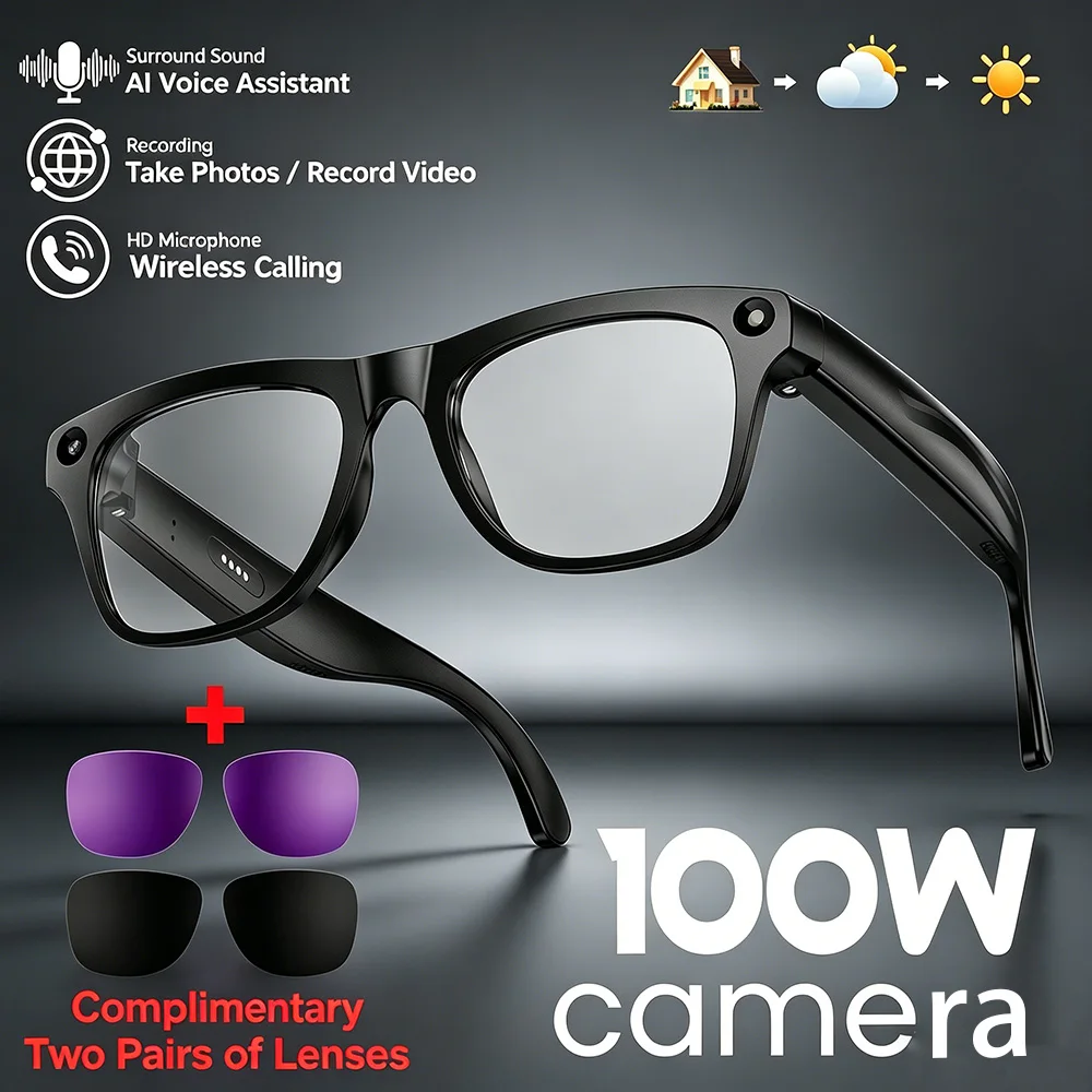 Lunettes Intelligentes de Traduction IA 2026 avec Assistant Vocal IA, Caméra HD 100W, Batterie 260mA