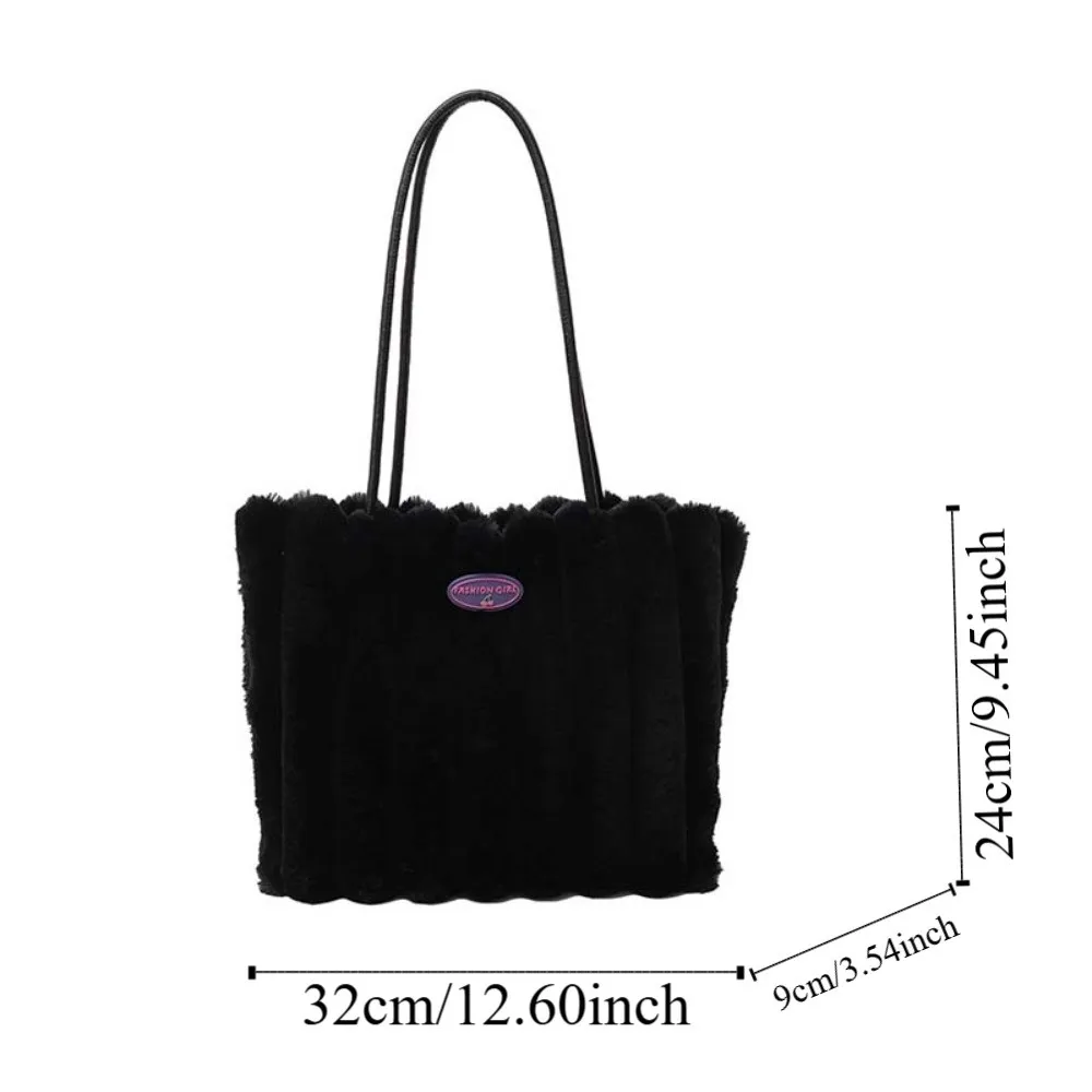 Tas Tote Berbulu Bergaris Poliester Tas Bahu Mewah Kapasitas Besar Portabel Tas Tangan Komuter Kancing Magnetik Lembut Musim Gugur