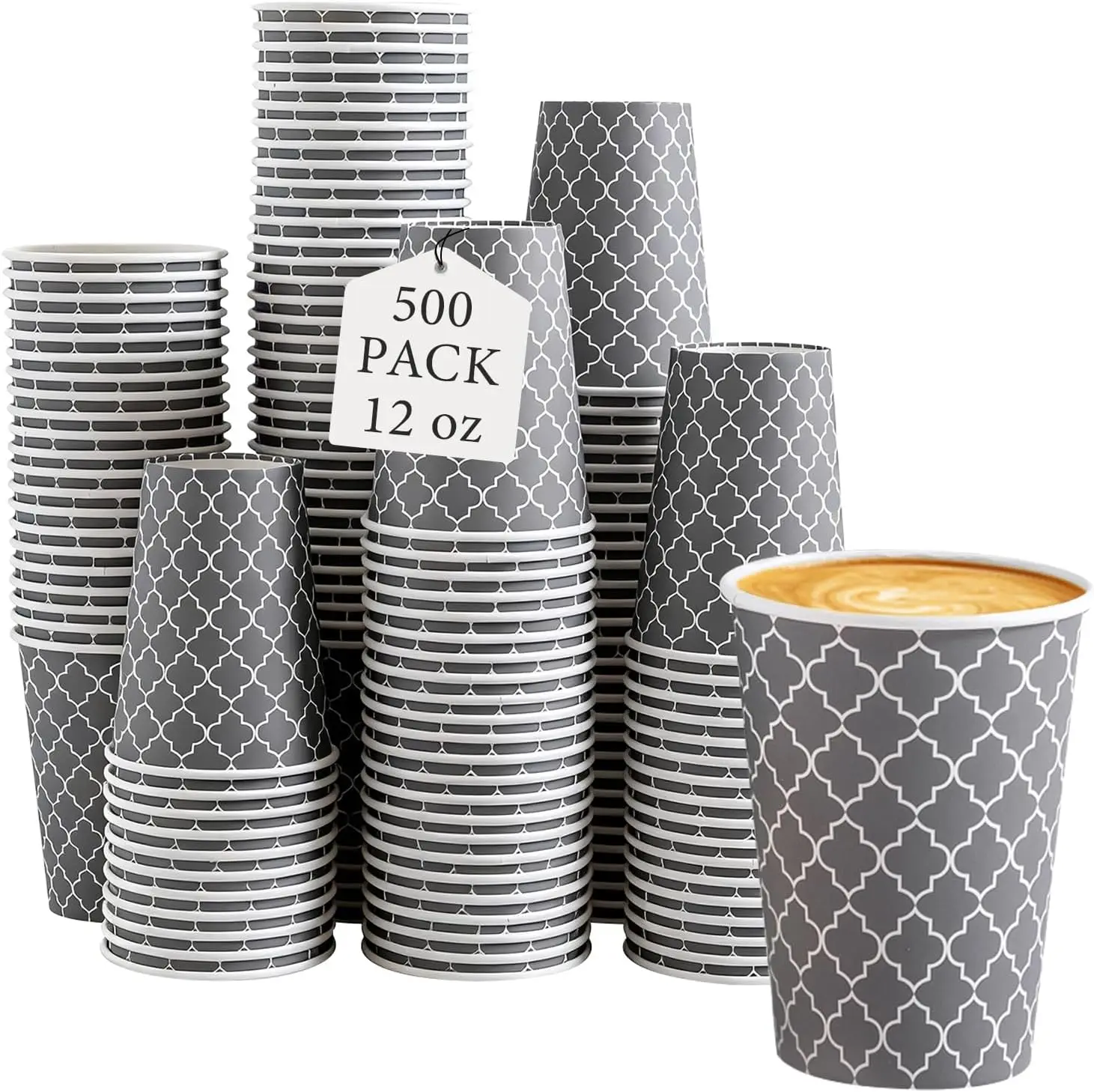 

12OZ Disposable Coffee Cups, 500 Pack Insulated Paper Cups for Hot and Cold Drinks (Lids Not Included)