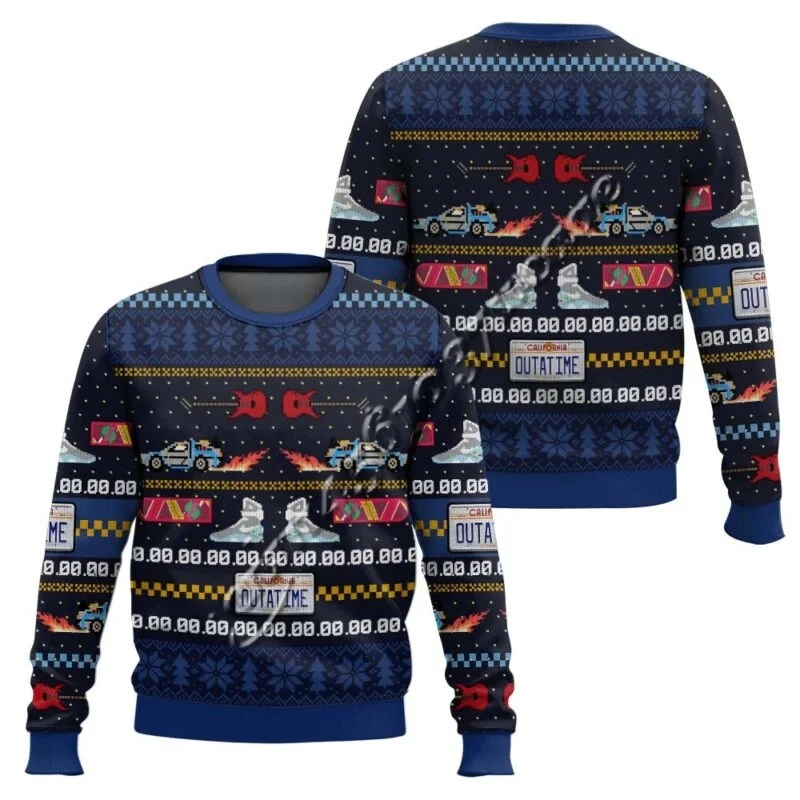 Ugly Christmas Collection Back To The Future Time Machine Car Snowflake Christmas Tree  Autumn Winter Sweatshirt FamilyMatching