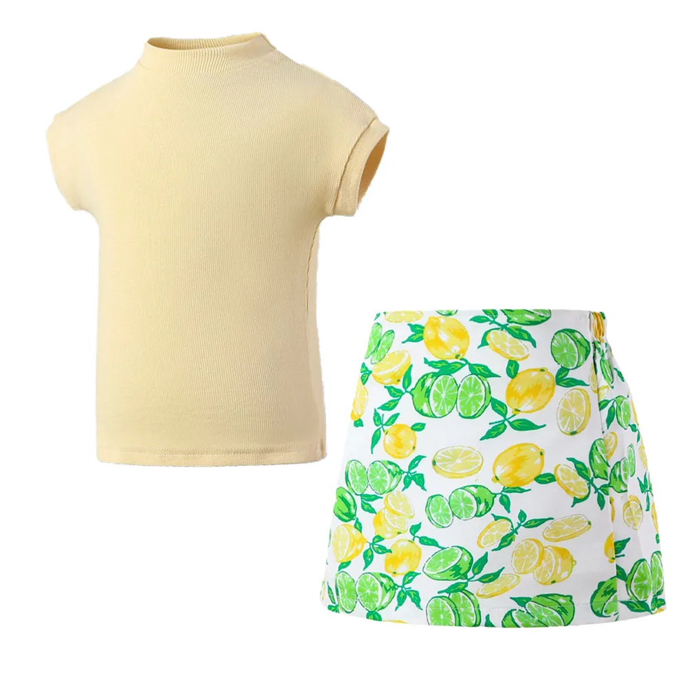 Summer Baby Girl Clothes Set T Shirt and Skirt Pants Teen Girls Suits Yellow Lemon Capri Fashion Beach Vacation Kids Outfit