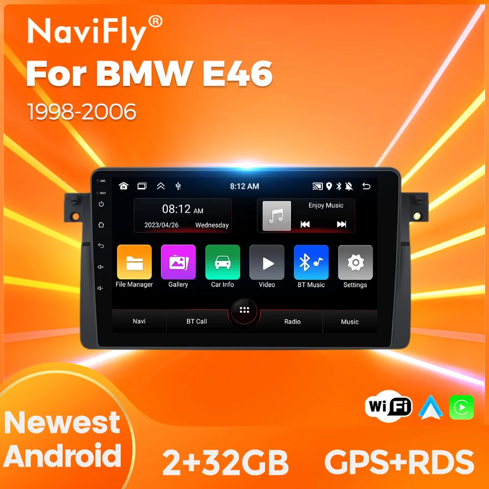 

NaviFly Wireless CarPlay Android Auto Radio Player For BMW E46 M3 318/320/325/330/335 1998-2006 Car Multimedia GPS autoradio
