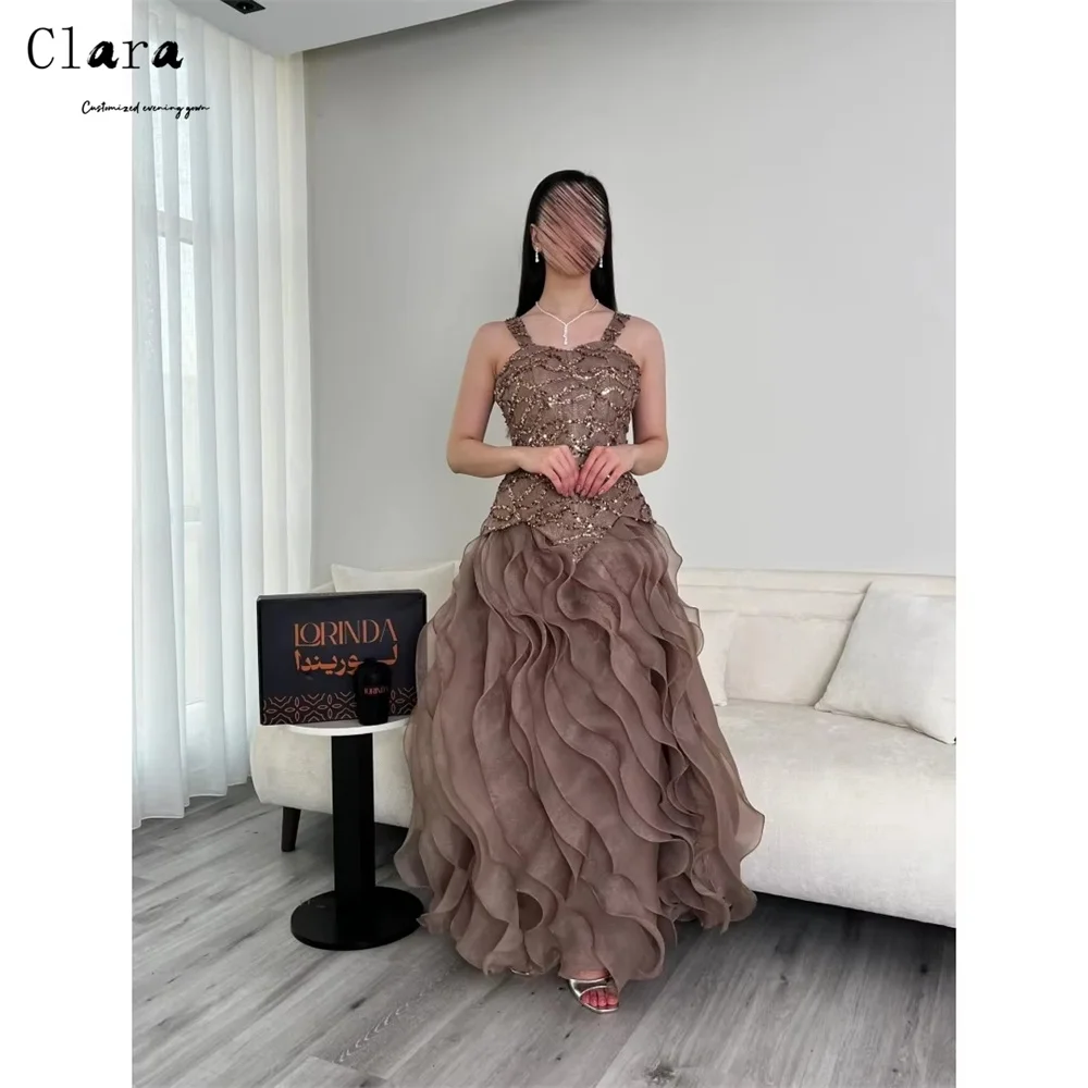 

Clara Custom Brown Backless Sleeveless A Line Evening Dresses Woman Elegant Party Dresses 2025 Woman Luxury Evening Dress Women