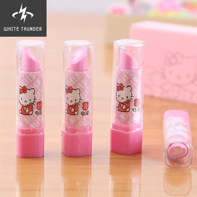 2pcs Creative Lipstick Eraser Primary Student Stationery Rubber Eraser for Child Gift Kid Writing Kawaii Cartoon School Supplies