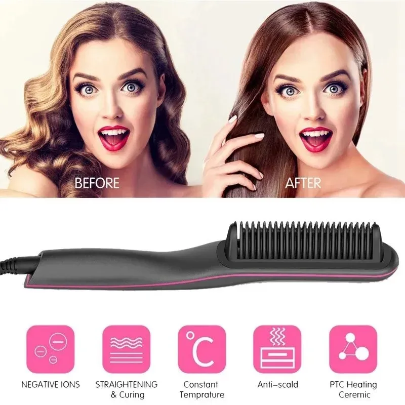 

Многофункциональная расческа-выпрямитель для волос с отрицательными ионами, защита от ожогов, быстрый нагрев, инструмент для укладки, горячая расческа-выпрямитель