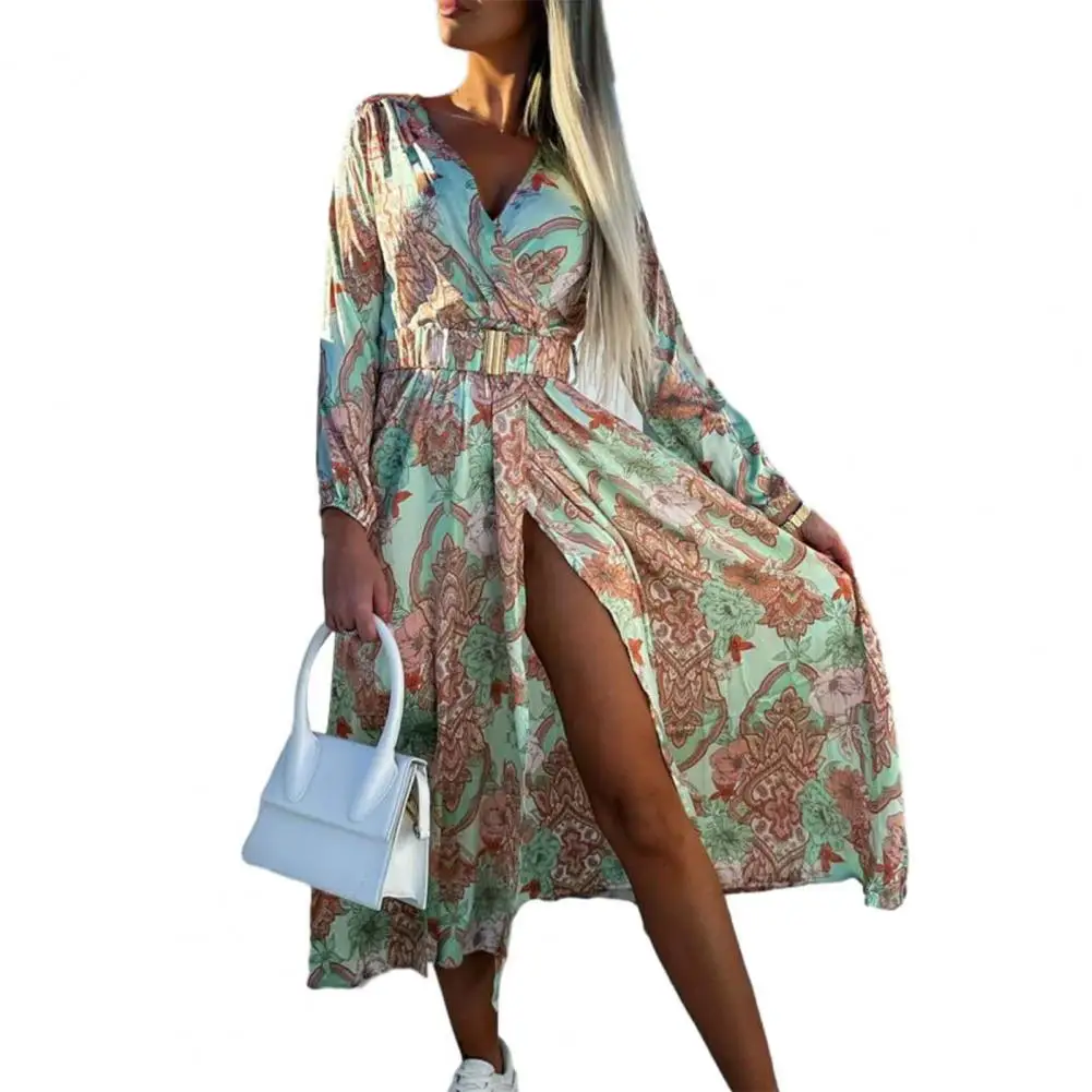 

Stylish Women Long Dress Breathable Women Maxi Dress Slim Waist Boho Style Print Maxi Dress Streetwear