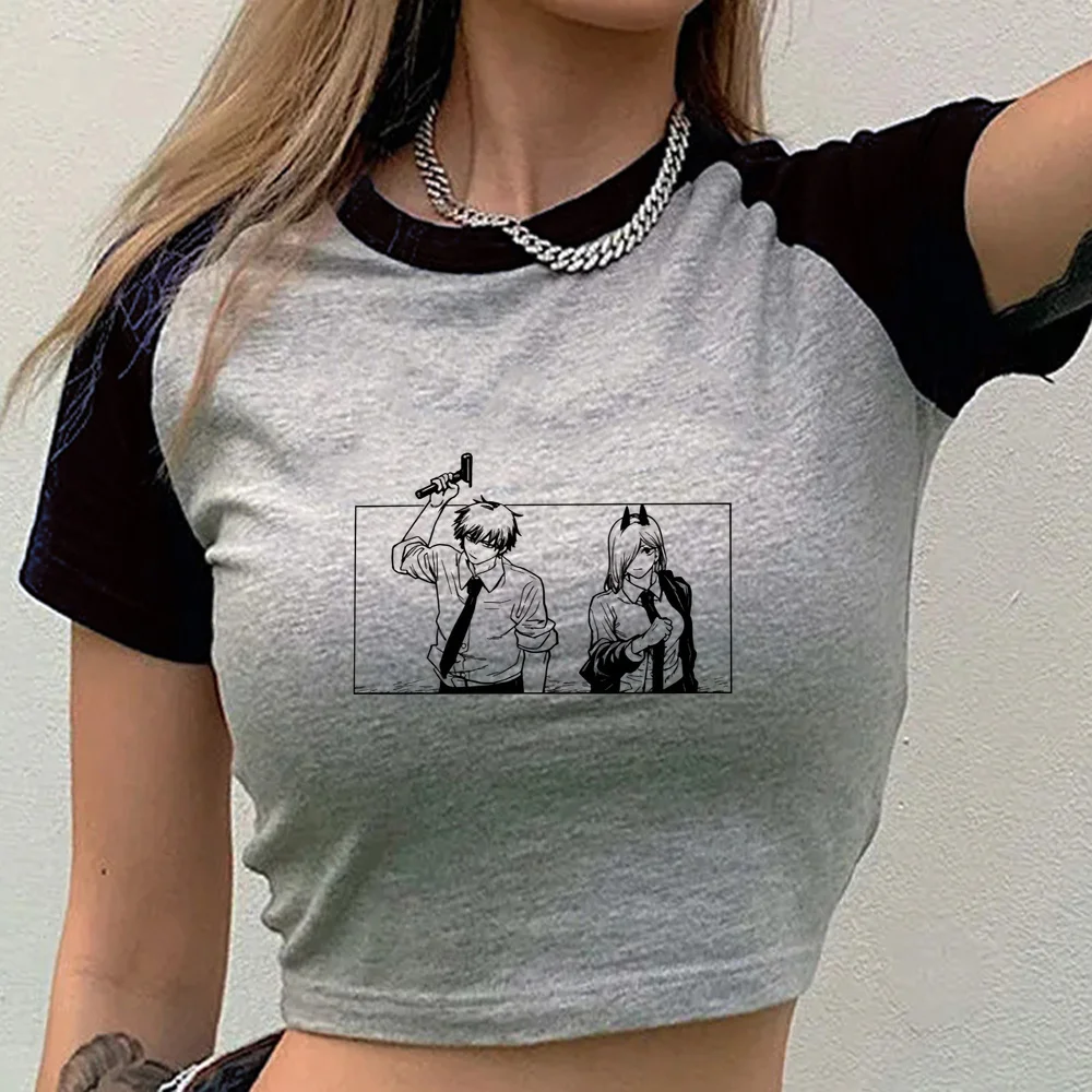Chainsaw Man crop top shoujo korean fashion graphic meme shirt party anime scene  cheap gyaru