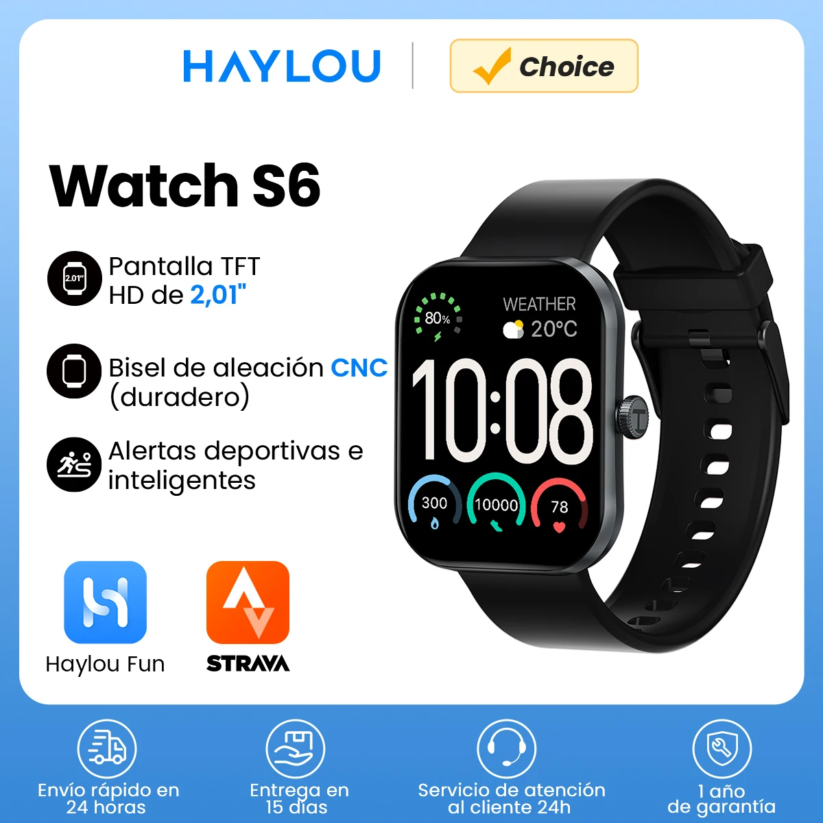 HAYLOU reloj inteligente S6, dispositivo resistente al agua IP68, con pantalla HD de 2,01 pulgadas, Bluetooth, llamadas por voz y seguimiento de Fitness