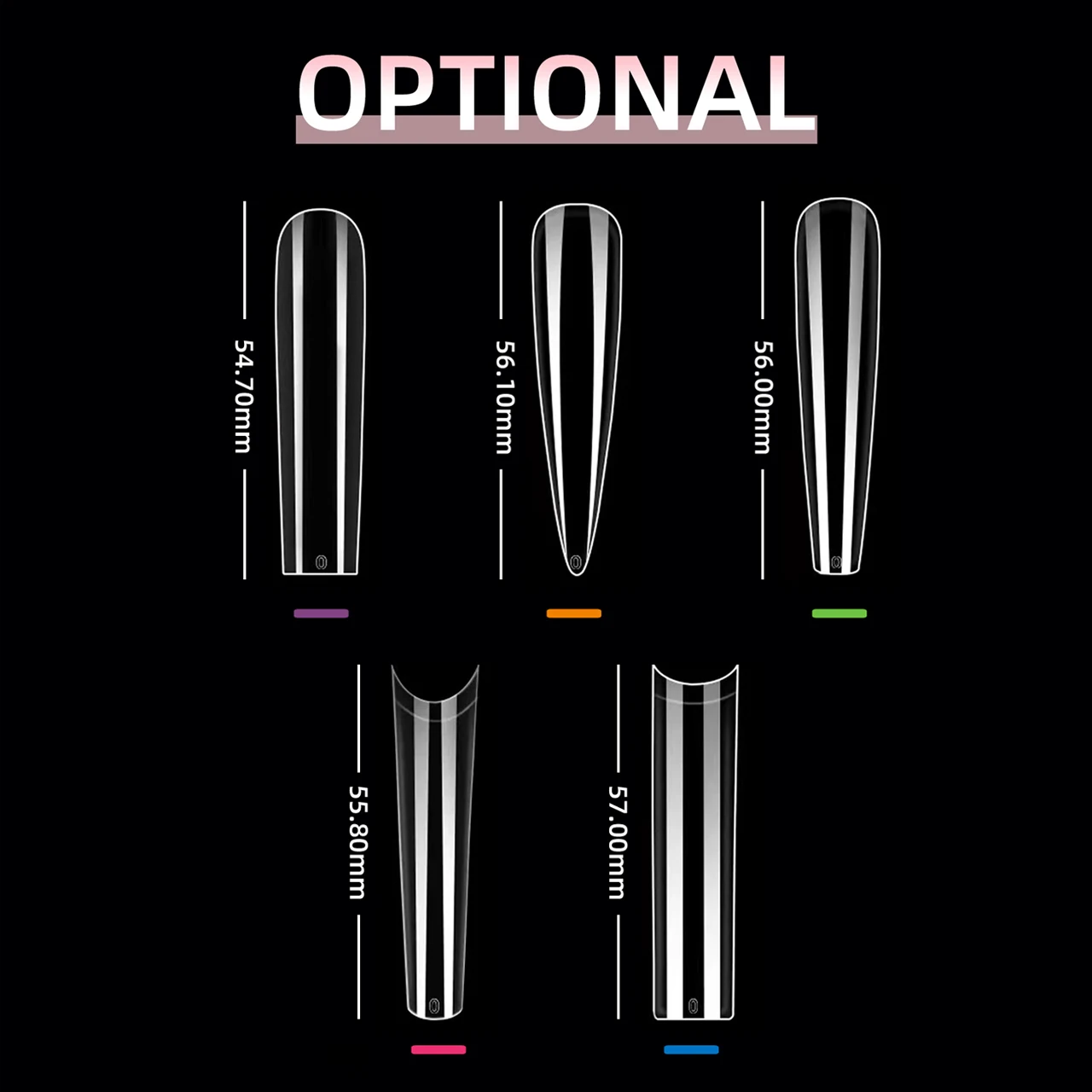 Set di punte per unghie finte trasparenti in acrilico quadrato lungo, kit di punte per unghie finte artificiali a copertura totale da 504 pezzi Premere sulle unghie, 12 dimensioni