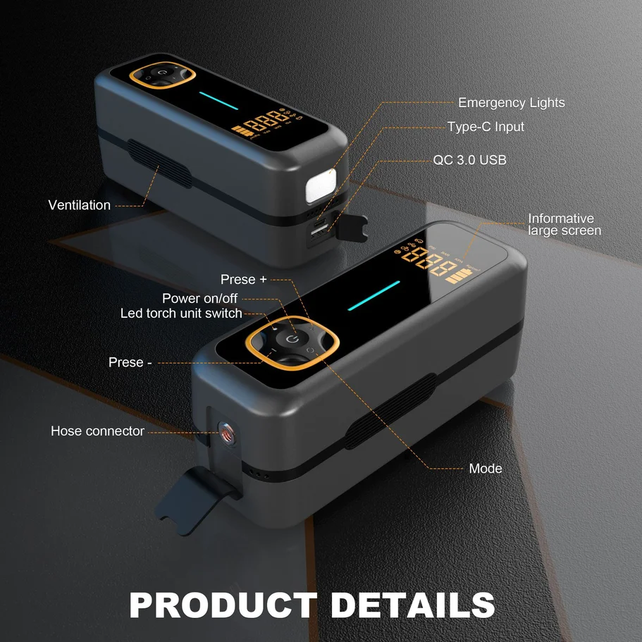 12v-10000mah-ポータブルカーインフレーターポンプ、スマートデジタルディスプレイ付き、自転車、電気自動車、車用