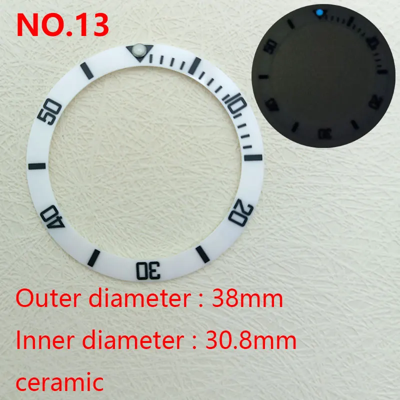 38mm SUB Luminous Ceramic Bezel Insert Fit 40mm Watch Case Insert Ring With NH36 NH35 Movement Watch Accessories Luminous Pearl