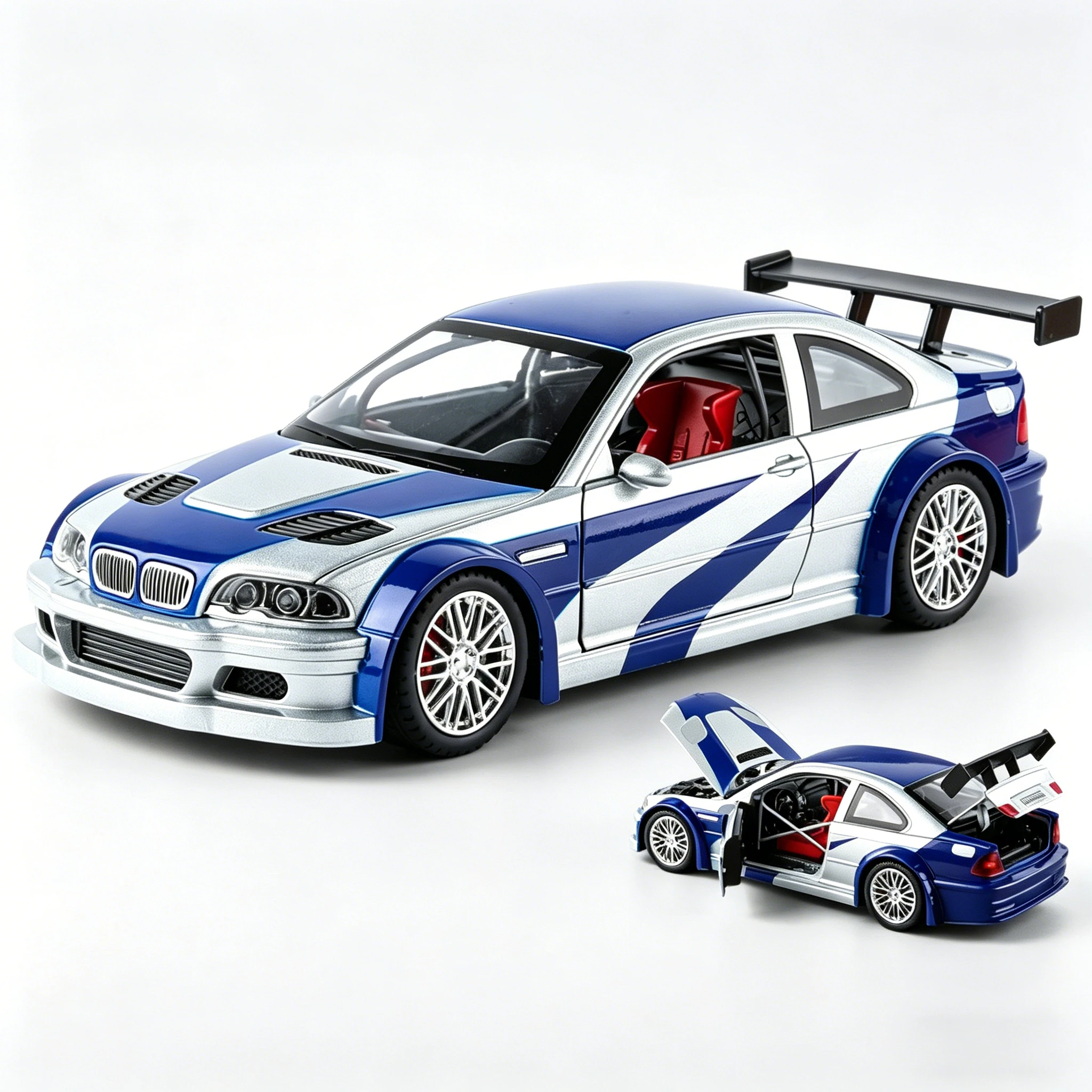 

Масштабная модель автомобиля BMW M3 GTR E46 (1:24) из литого сплава со звуком и светом, инерционная, игрушка для мальчиков, украшение для рабочего стола, подарок на день рождения