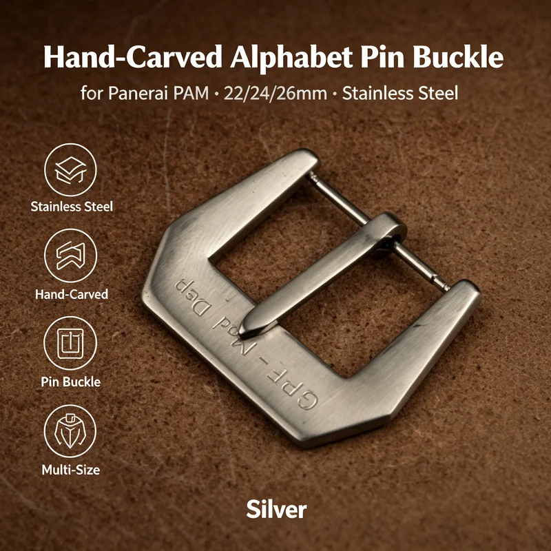 22mm 24mm 26mm Premium Hand-Carved Alphabet Stainless Steel Pin Buckle for Panerai PAM Silver Men Replacement Watch Buckle Parts
