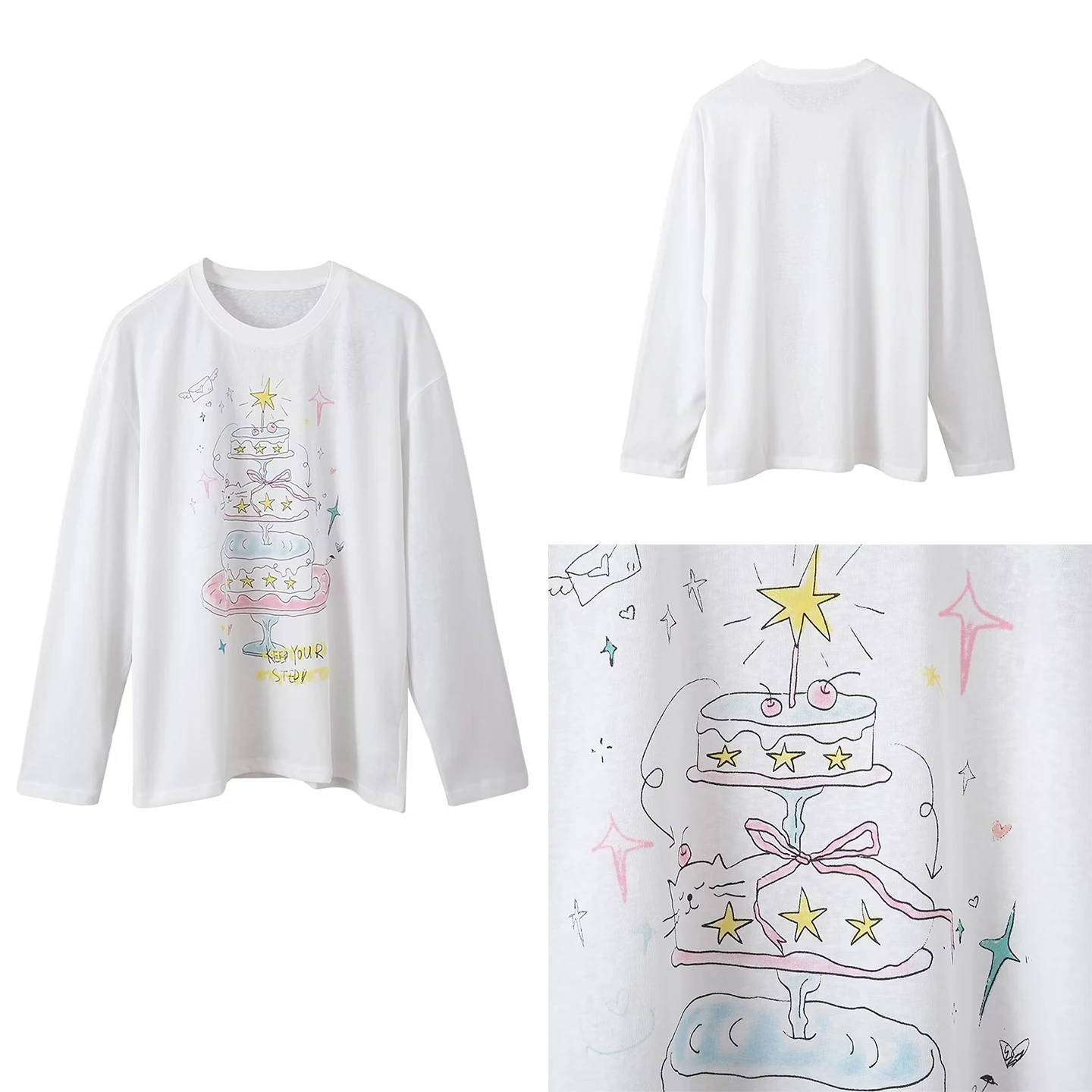 

Loose Casual Long Sve Women's Faion Print T-irt Stand Fit round Ne Regular Length Autumn 2025 Z Ladies Top