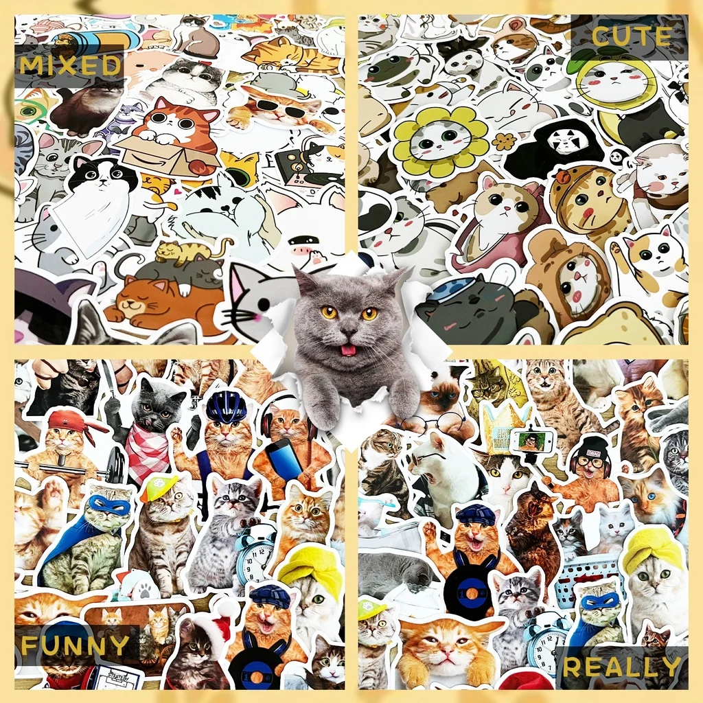 300/200/100/50PCS Nette Lustige Realistische Kätzchen Katzen Gemischte Wasserdichte Graffiti Aufkleber Für Telefon Fall aufnahmeYourLife Shop