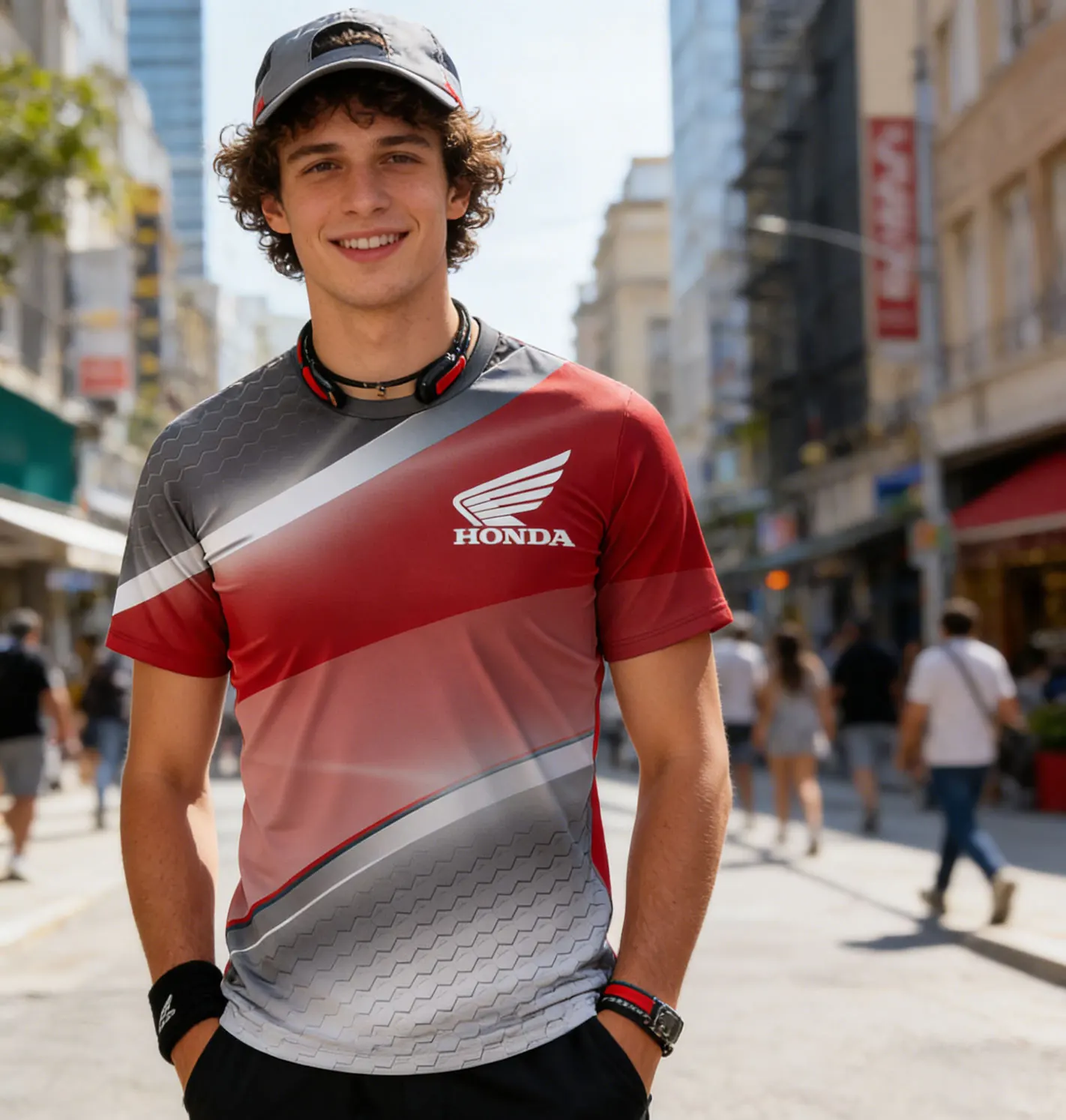 

Honda Motorcycle Racing Event Peripheral Short Sleeved Street Activities Outdoor Cycling Sports And Fitness Round Neck T Shirt
