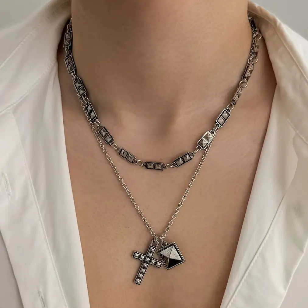 Ingemark Goth Trendy Irregular Metal Choker Necklace for Men Creative Cross Jesus Pendant Chain Punk Couple Jewelry Accessories