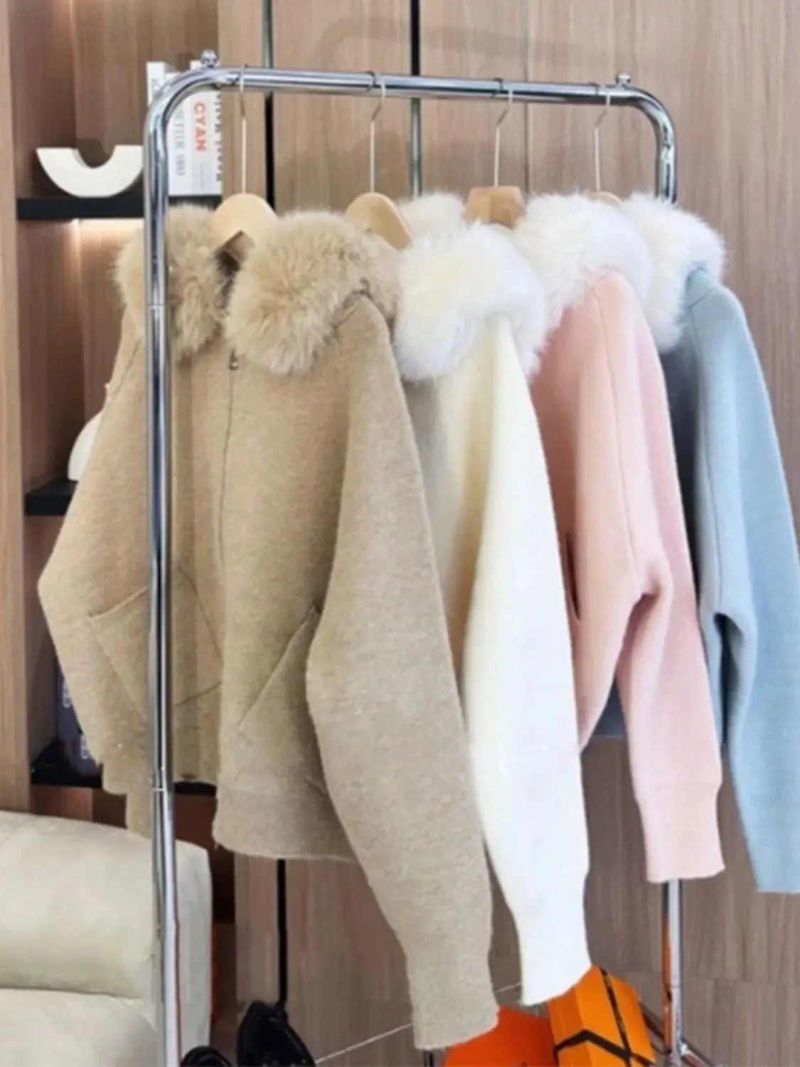 Korejpaa Hooded Fur Collar Knitted Cardigan Coat 2024 Autumn Winter Clothes Zipper Sweater Coat Gentle Pocket Slim Jackets