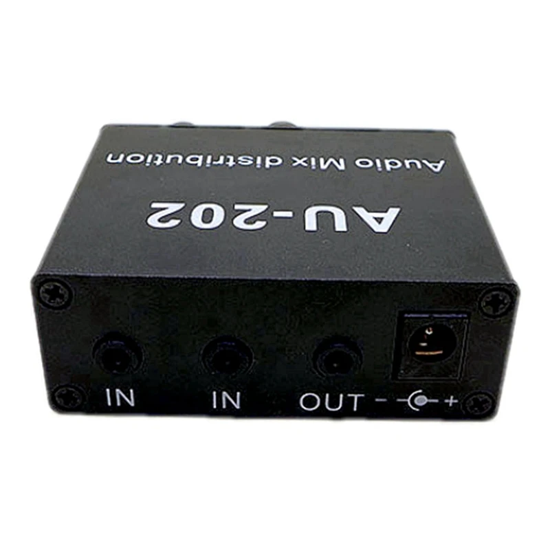 New-5X AU-202 Distributore audio mixer stereo a 2 ingressi e 2 uscite per cuffie Alimentazione esterna AMP Controllo del volume da solo