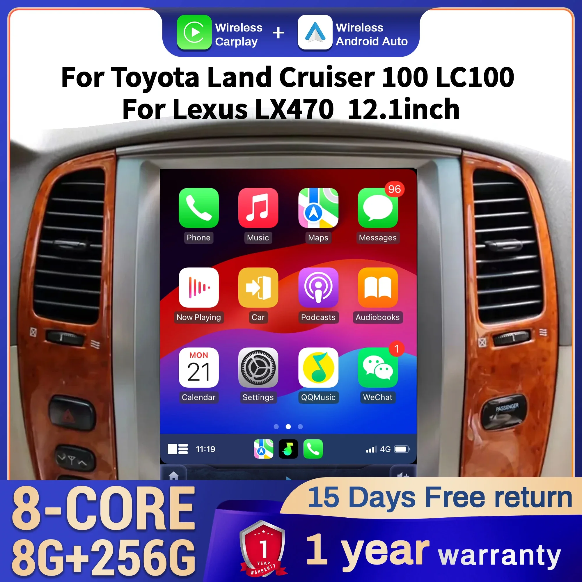 

12.1inch Car Radio For Toyota Land Cruiser 100 LC100 For Lexus LX470 4G Head Unit Wireless Bluetooth CarPlay Touch Screen Stereo