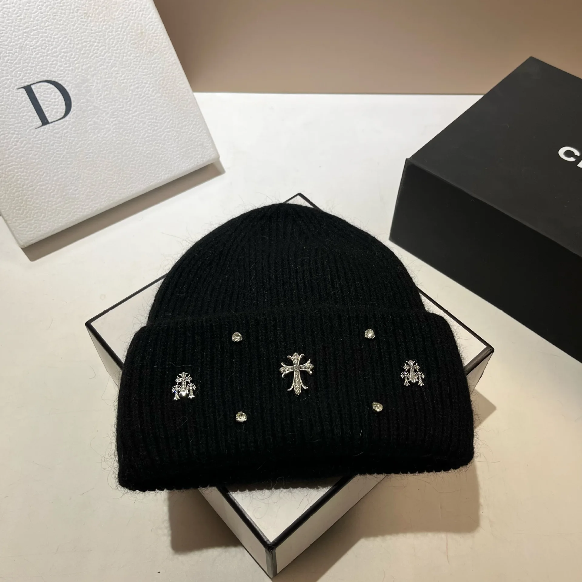 

2025 Autumn And Winter New Style Warm Rabbit Fur Knitted Hat Reducing Ear-Protecting Hats Cross-Shaped Woolen Cap