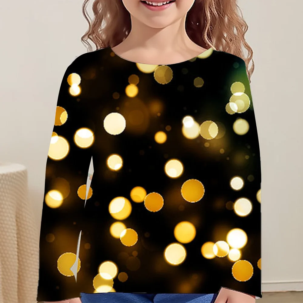 T-Shirt for Girls Tees Color Dots Clothes for Children from 1 to 12 Years Luminous Point Long Sleeve Spring Fashion Kids T-Shirt