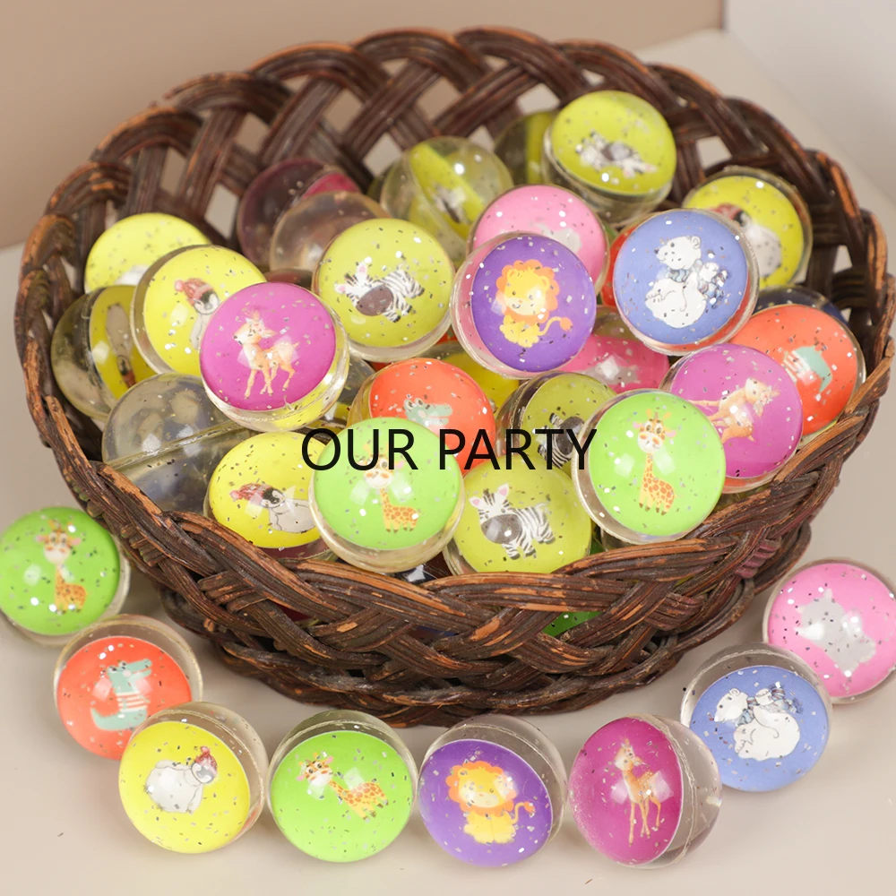 10Pcs Cartoon Jungle Animal Theme Glitter Jumping Bouncy Ball Outdoor Toys for Kids Birthday Party Favors Pinata Filler Gifts