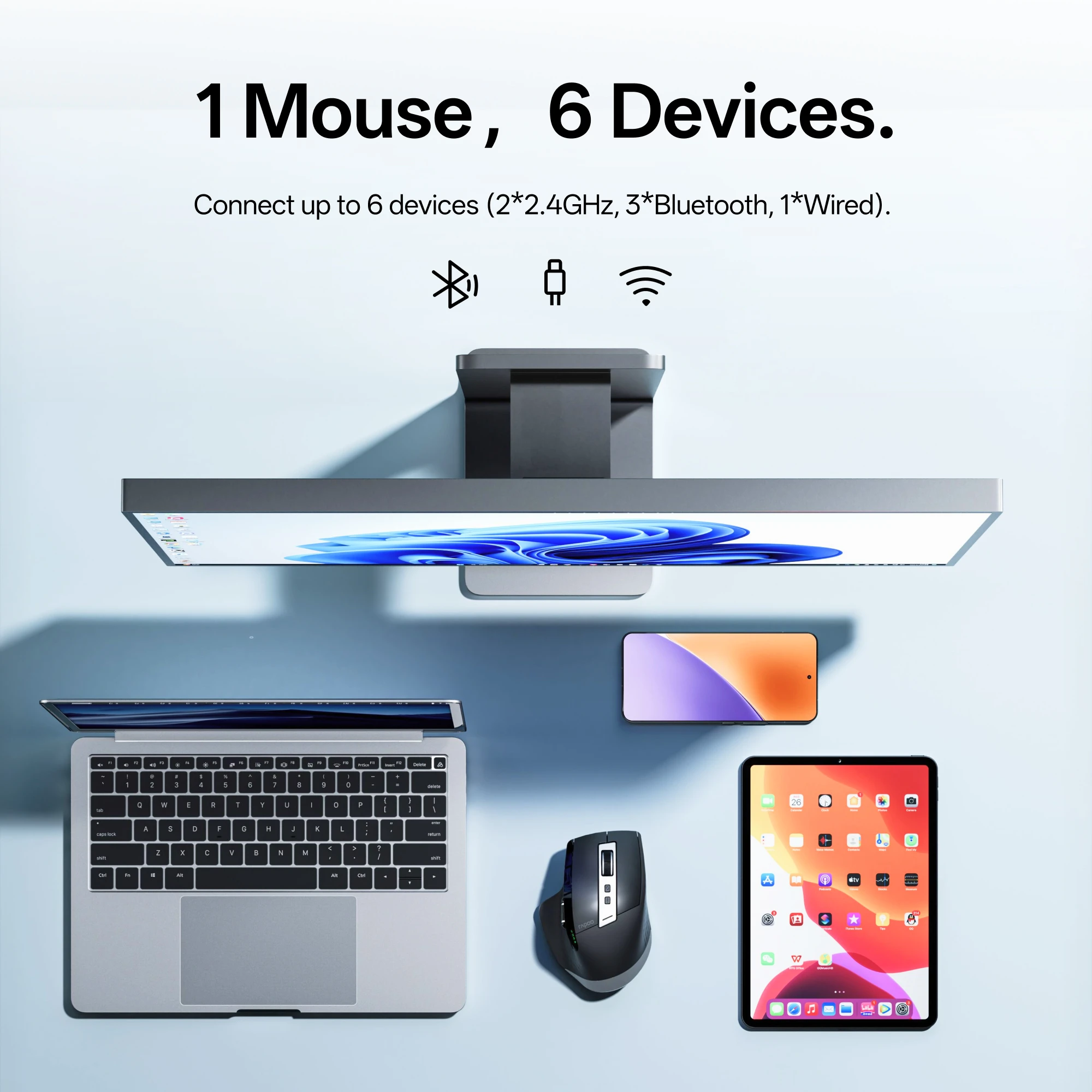Rapoo 2026 New MT710L Multi-mode Rechargeable Wireless Mouse Ergonomic 4000 DPI Bluetooth Mouse Easy-Switch Up to 4 Devices image 2
