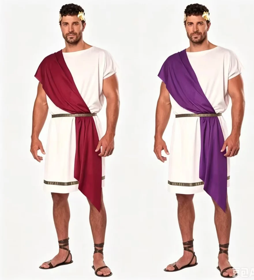 Costume da Toga Greca per Uomo - Costume da Dioniso Romano per Halloween con Braccialetto in Pelle, Abbigliamento da Re Gladiatore