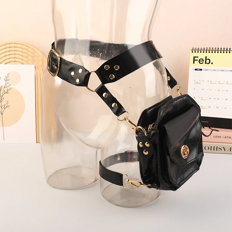 

Retro Punk PU Leather Waist Belt Drop Leg Bag Casual Square Waist Bag Outdoor Leg Phone Pouch Motorcycle Cross Fanny Bags